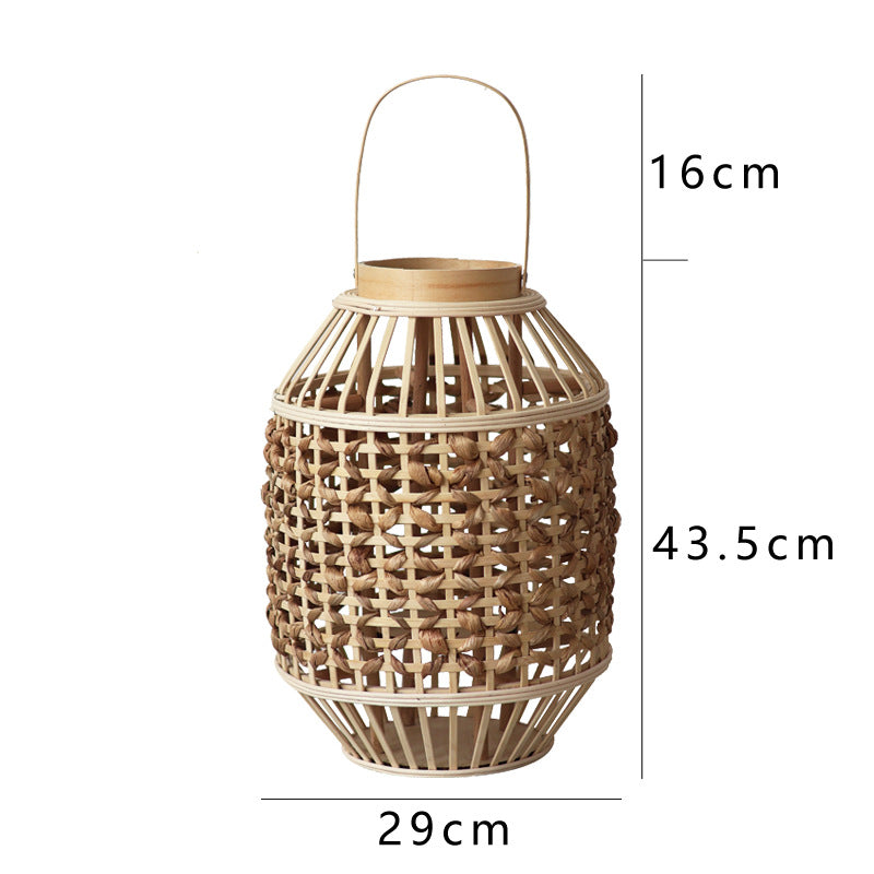 Decorative Lantern Woven Natural Fiber Wood | High & Bury