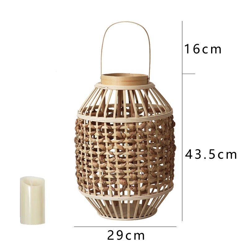 Decorative Lantern Woven Natural Fiber Wood | High & Bury