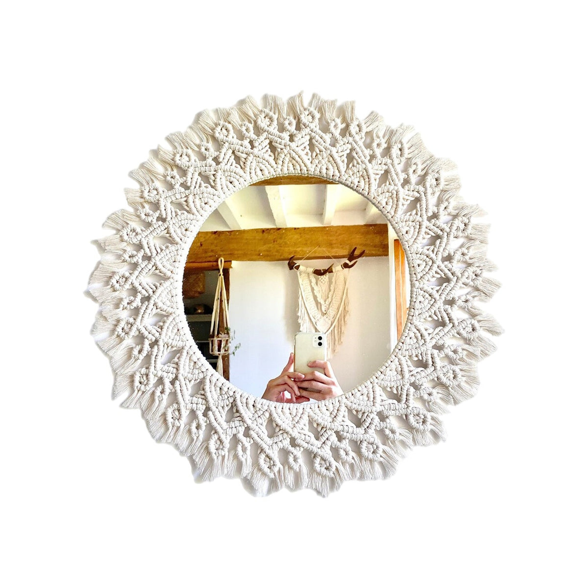 Decorative Macrame Round Wall Mirror | High & Bury