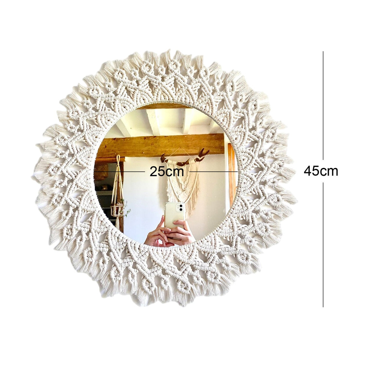 Decorative Macrame Round Wall Mirror | High & Bury