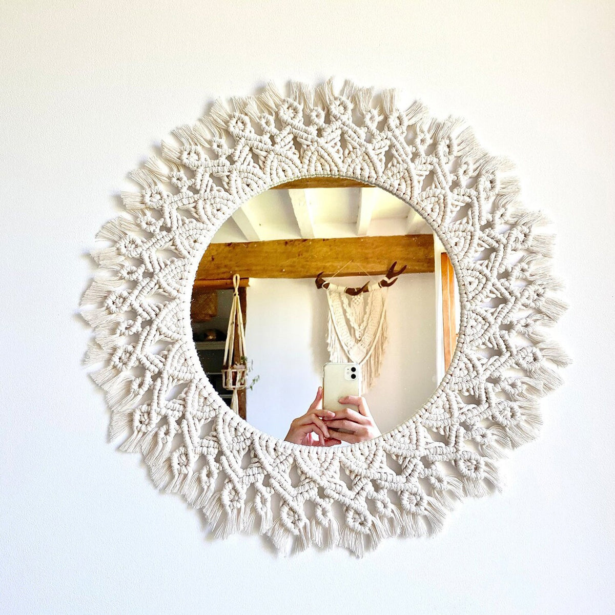 Decorative Macrame Round Wall Mirror | High & Bury