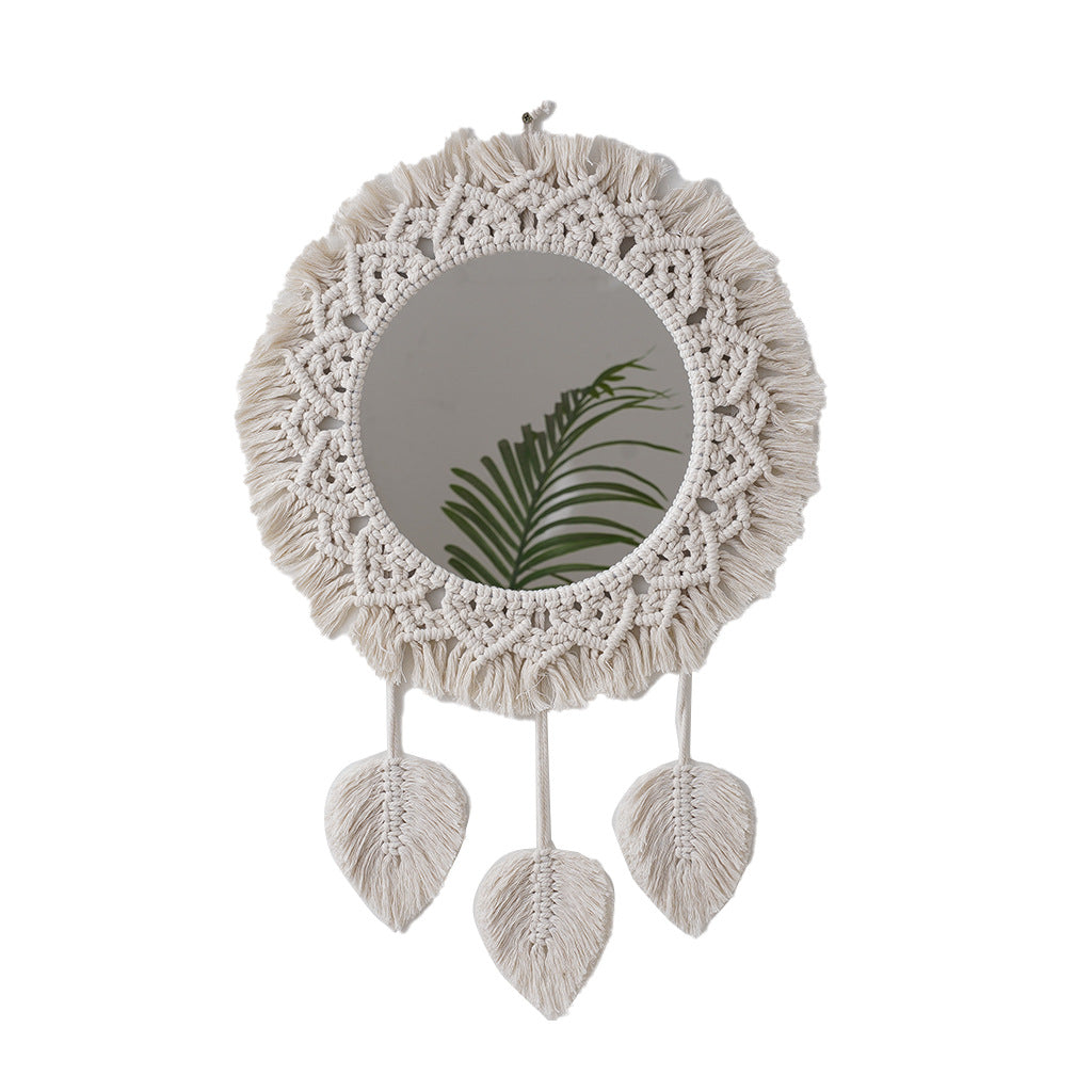 Decorative Macrame Round Wall Mirror Leaf 24 Inch | High & Bury