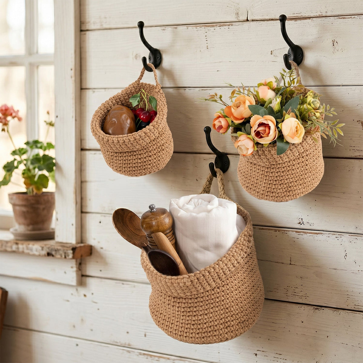 Decorative Macrame Storage Basket Brown | High & Bury