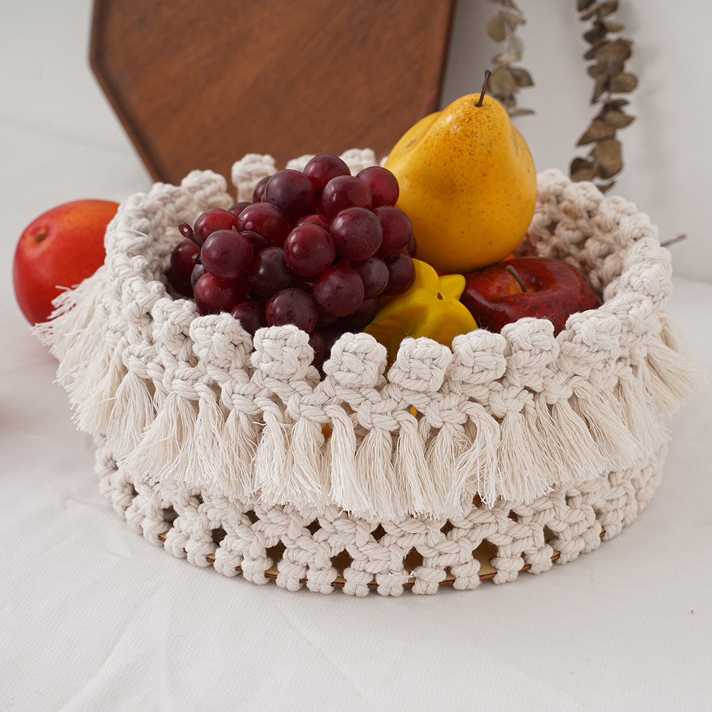 Decorative Macrame Storage Basket Off White | High & Bury