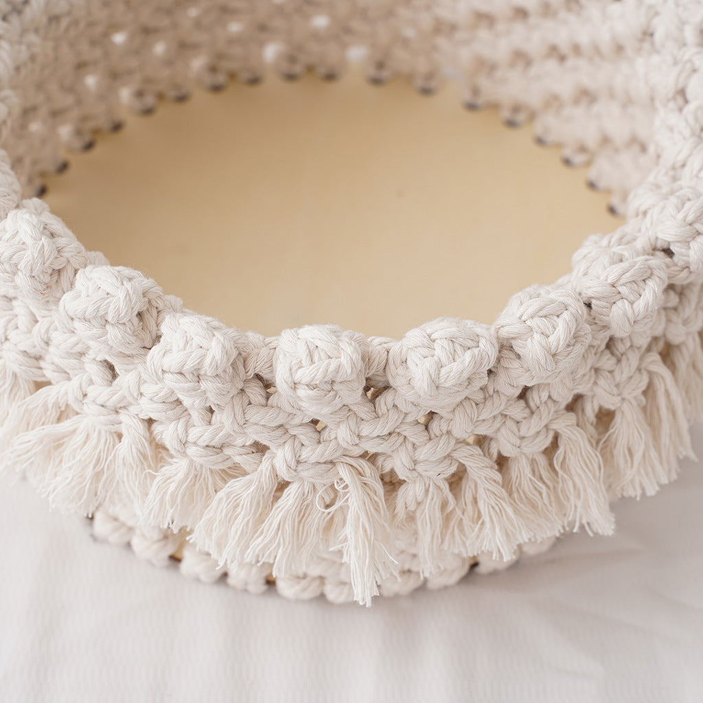Decorative Macrame Storage Basket Off White | High & Bury