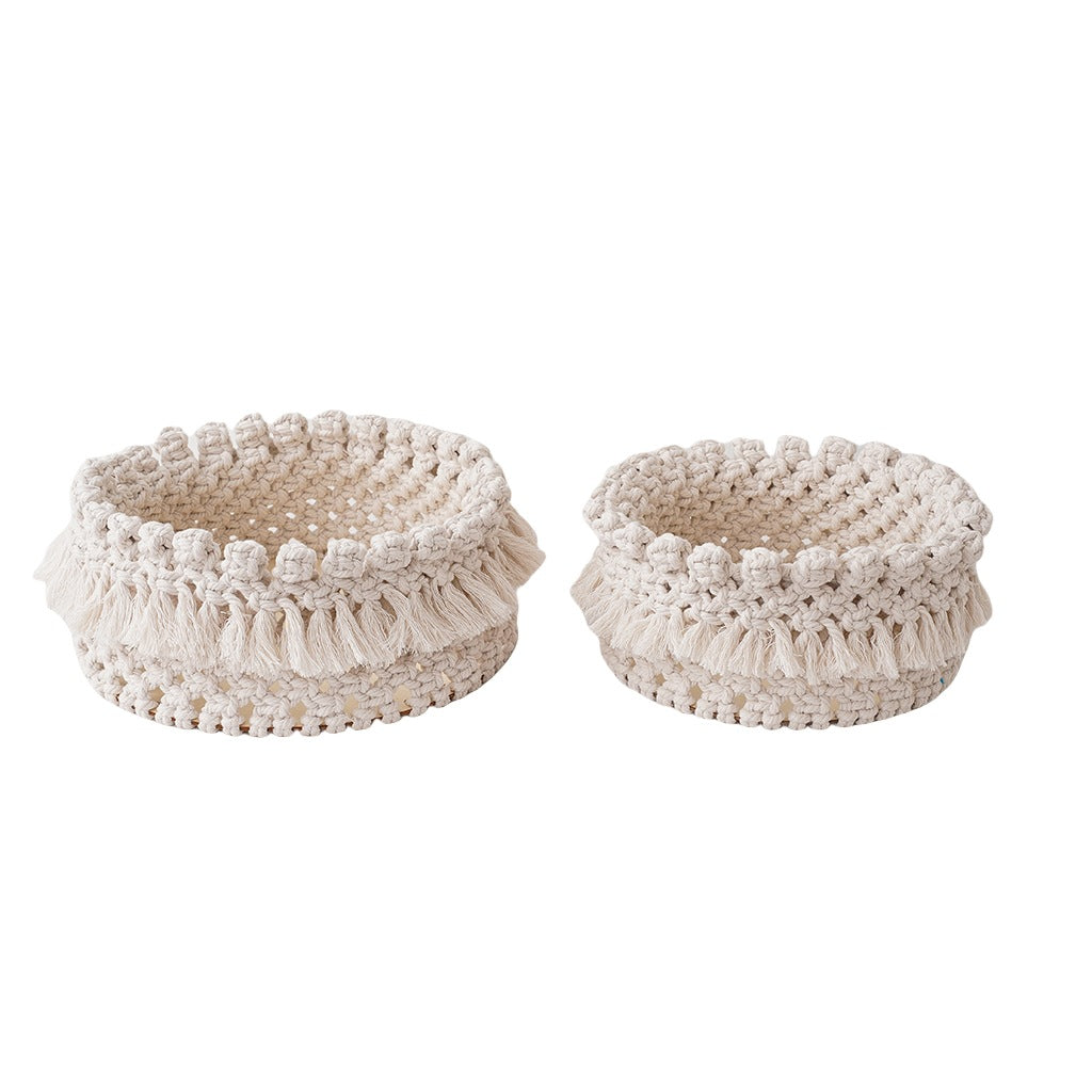 Decorative Macrame Storage Basket Off White | High & Bury