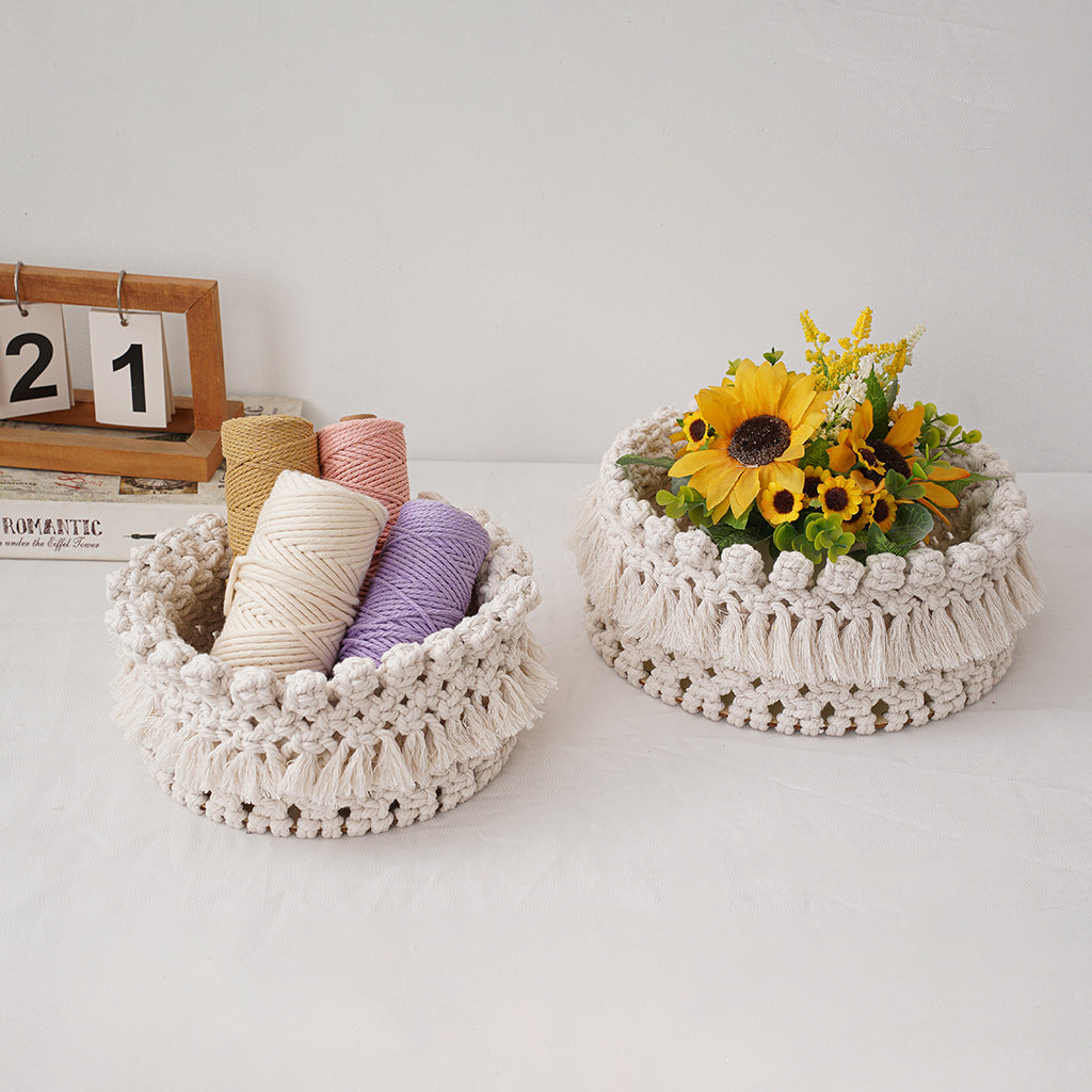 Decorative Macrame Storage Basket Off White | High & Bury