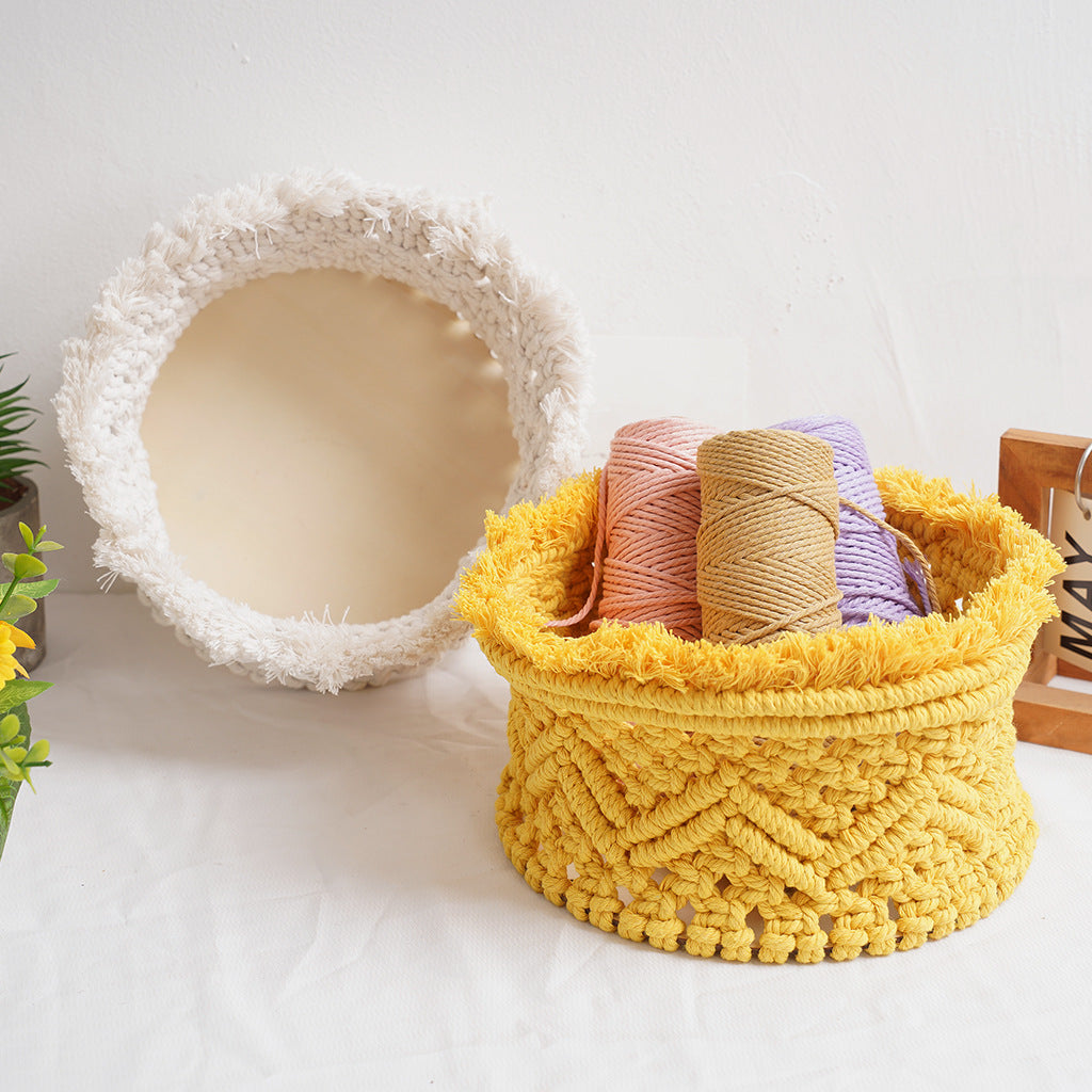Decorative Macrame Storage Basket Off White Yellow | High & Bury