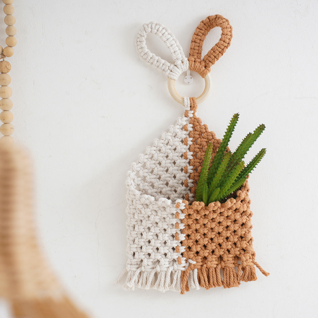 Decorative Macrame Storage Organizer with Rabbit Ears | High & Bury
