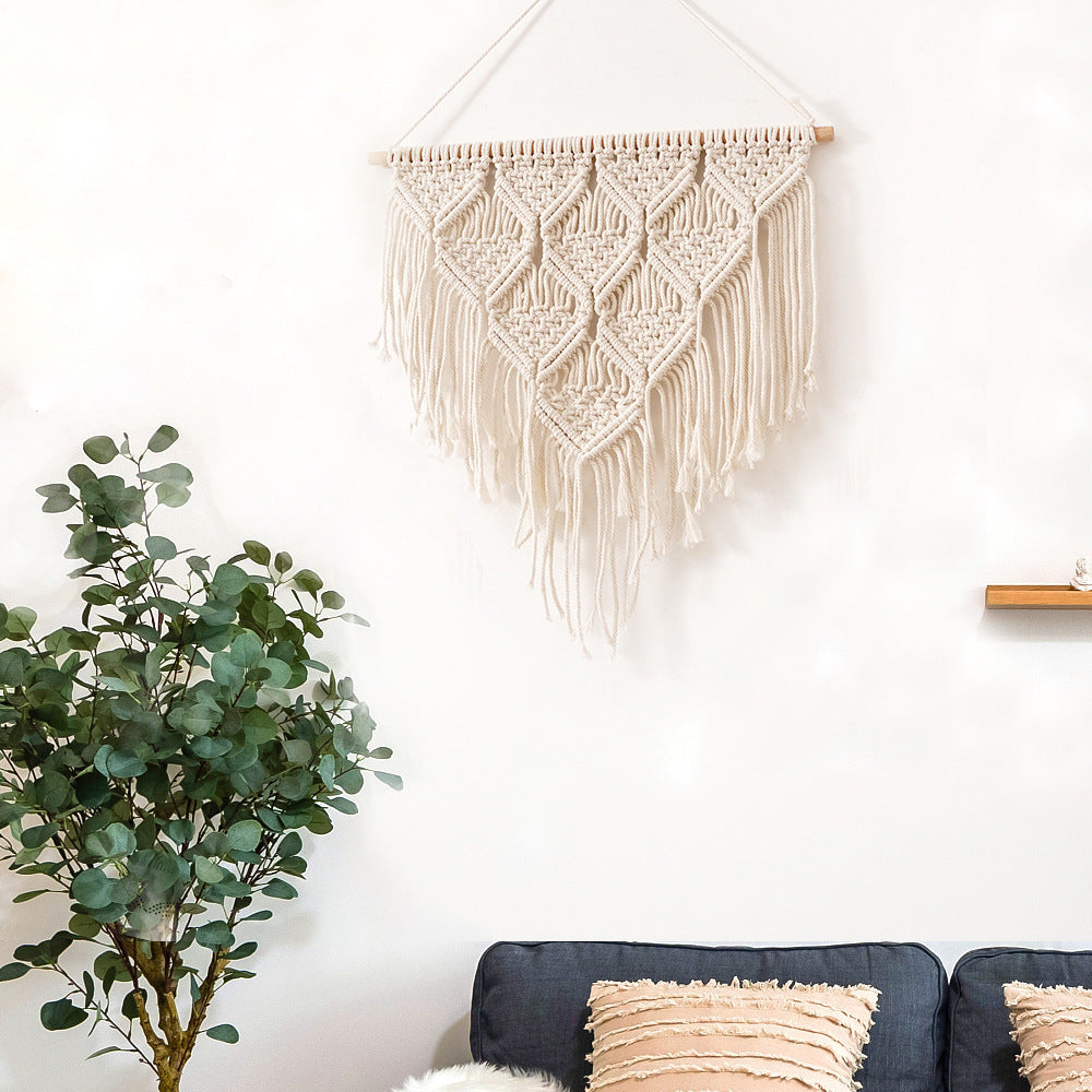 Decorative Macrame Wall Hanging Art A50 50Cm Off-White | High & Bury