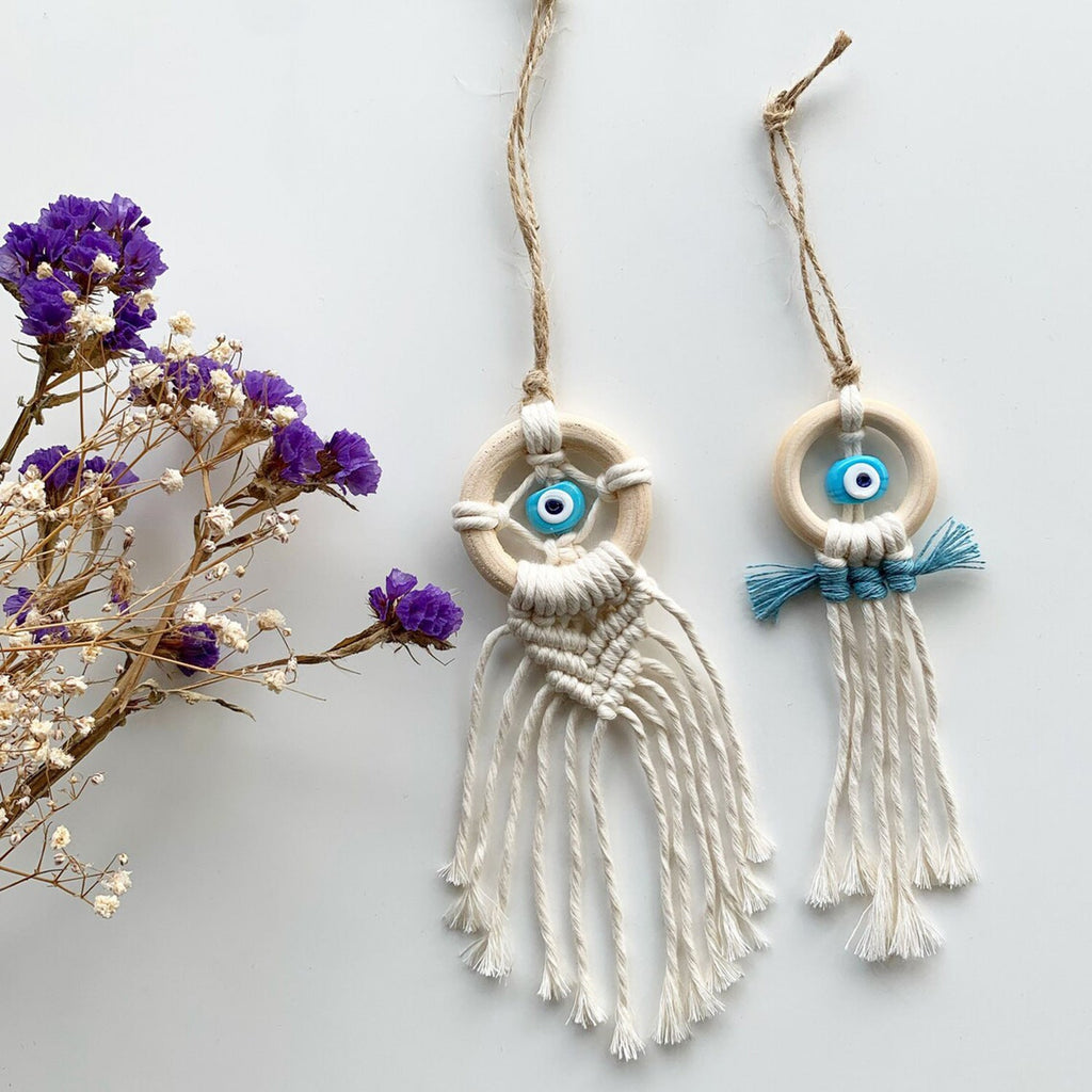 Decorative Macrame Wall Hanging with Evil Eye Design | High & Bury