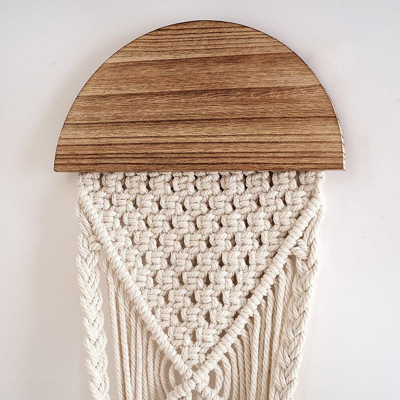 Decorative Macrame Wall Hanging with Wooden Accents | High & Bury