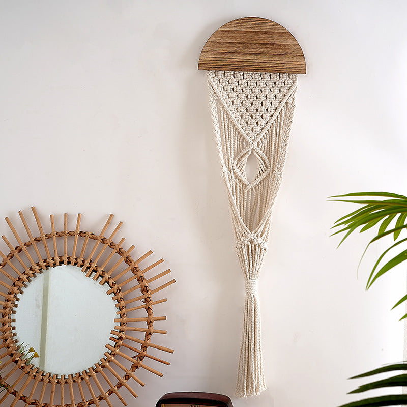 Decorative Macrame Wall Hanging with Wooden Accents | High & Bury