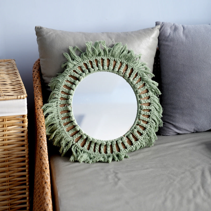 Decorative Macrame Wall Mirror Green | High & Bury
