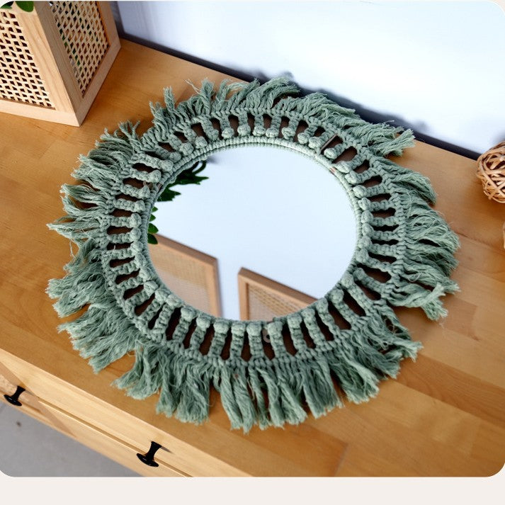 Decorative Macrame Wall Mirror Green | High & Bury