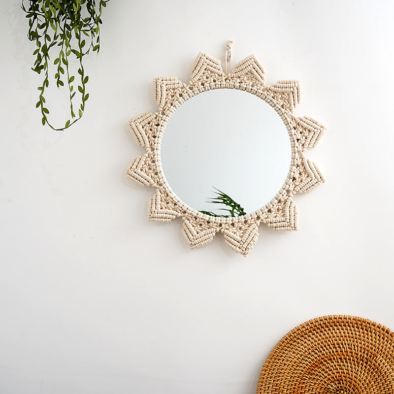 Decorative Macrame Wall Mirror with Floral Design | High & Bury