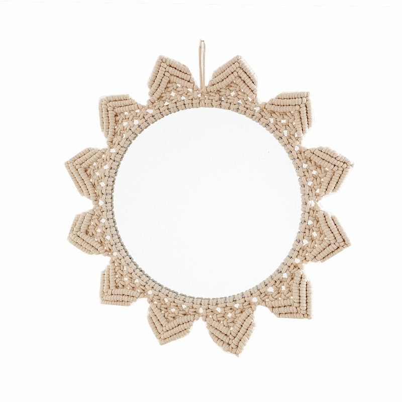 Decorative Macrame Wall Mirror with Floral Design | High & Bury