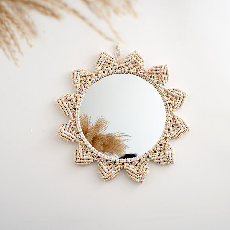Decorative Macrame Wall Mirror with Floral Design | High & Bury