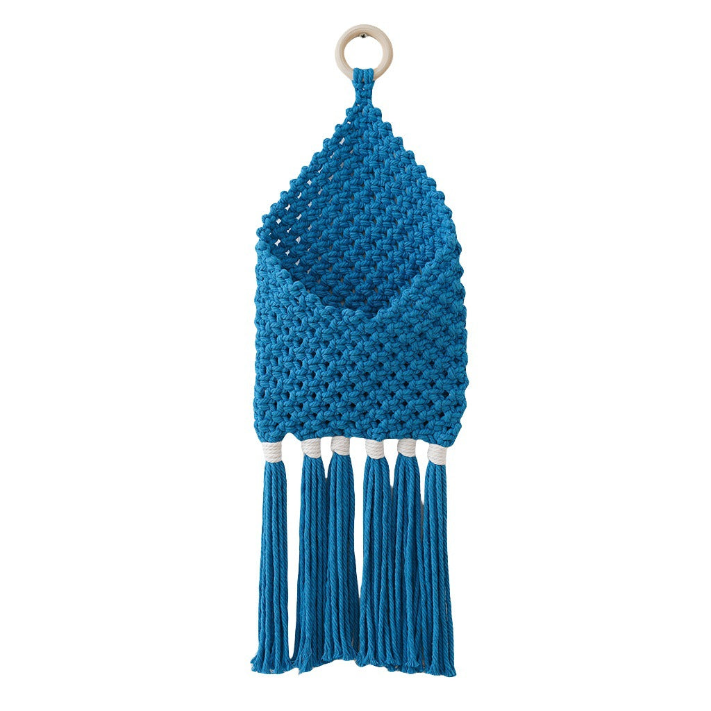 Decorative Macrame Wall Pocket Off White Blue | High & Bury