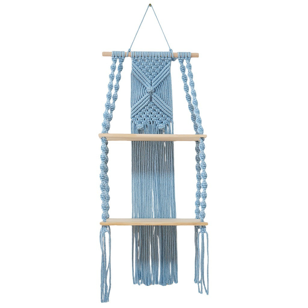 Decorative Macrame Wall Shelf Purple Off White | High & Bury