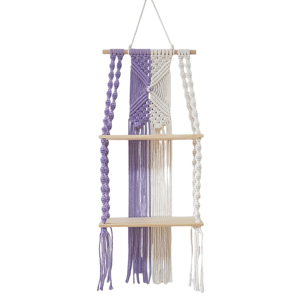 Decorative Macrame Wall Shelf Purple Off White | High & Bury