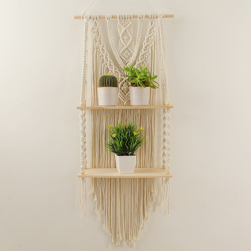Decorative Macrame Wall Shelf with Dual Plant Holders | High & Bury