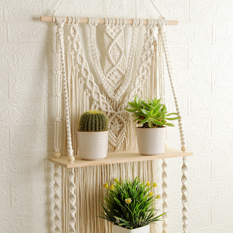Decorative Macrame Wall Shelf with Dual Plant Holders | High & Bury