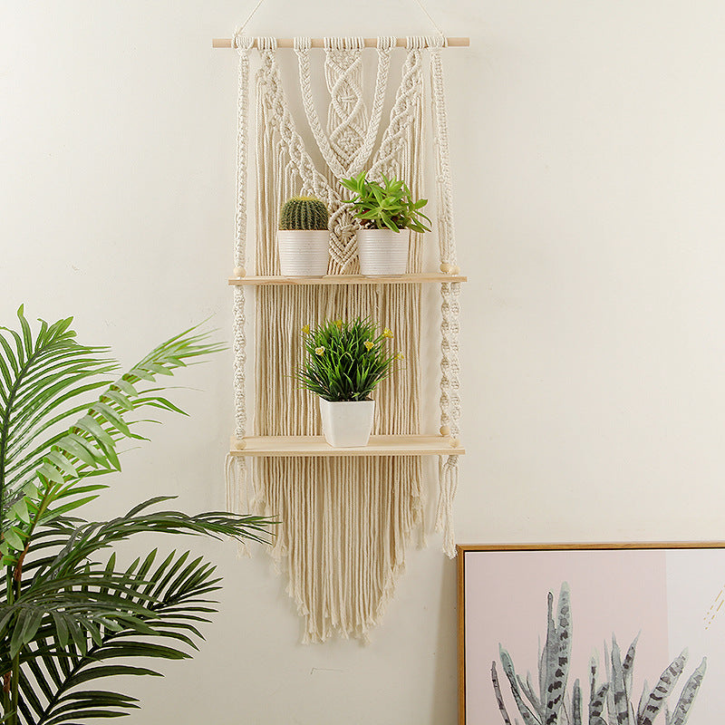 Decorative Macrame Wall Shelf with Dual Plant Holders | High & Bury