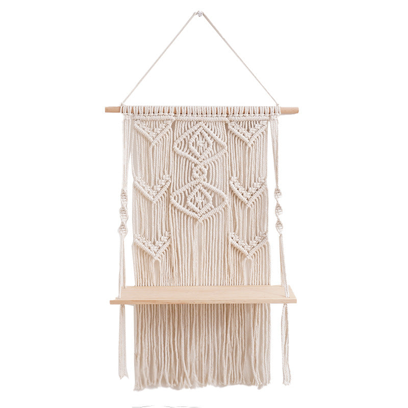 Decorative Macrame Wall Shelf with Rustic Wooden Accent | High & Bury