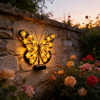 Decorative Metal Butterfly Wall Lamp with Solar-Powered Flower LED String | High & Bury