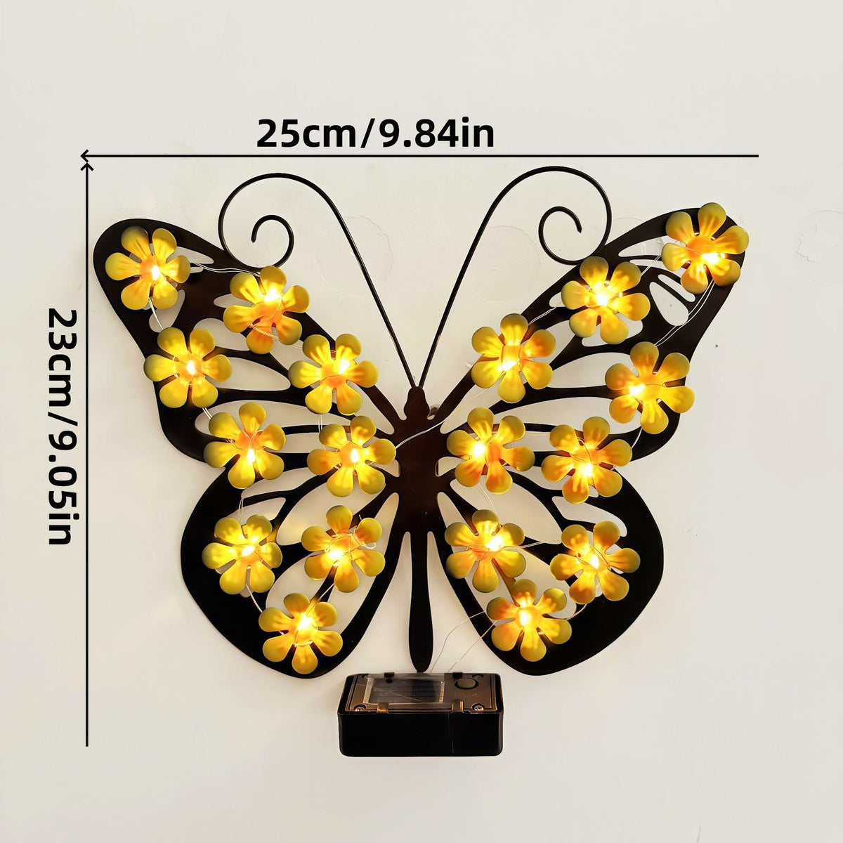 Decorative Metal Butterfly Wall Lamp with Solar-Powered Flower LED String | High & Bury