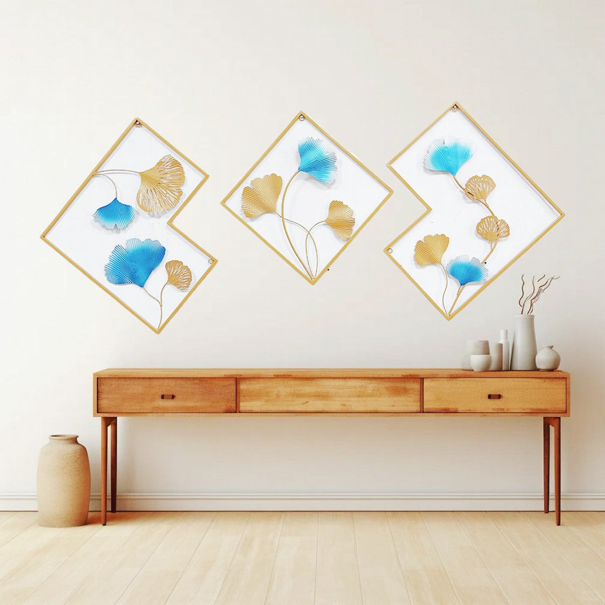 Decorative Metal Wall Art Set with Ginkgo Leaf and Floral Design | High & Bury