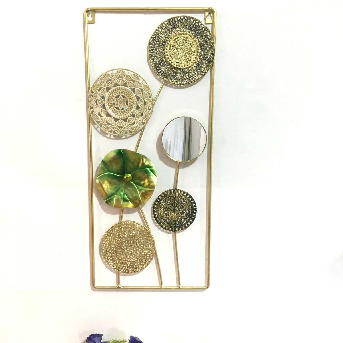 Decorative Metal Wall Art with Tropical Leaf and Mirror Design | High & Bury