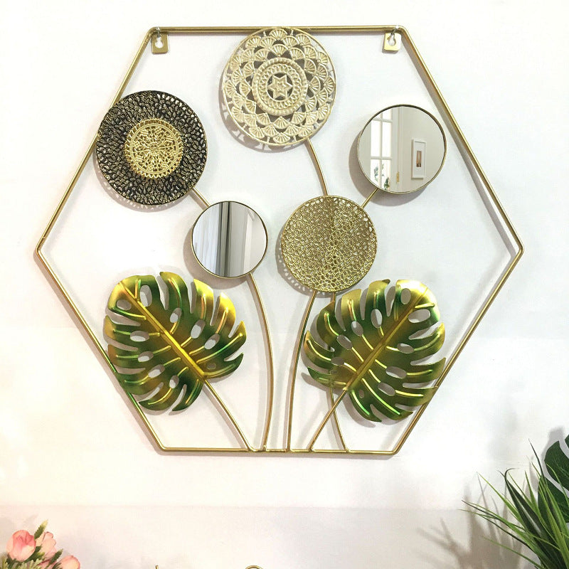 Decorative Metal Wall Art with Tropical Leaf and Mirror Design | High & Bury