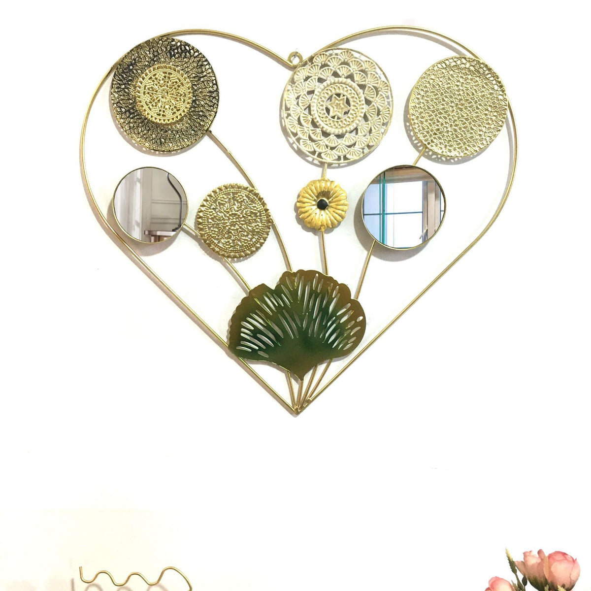 Decorative Metal Wall Art with Tropical Leaf and Mirror Design | High & Bury
