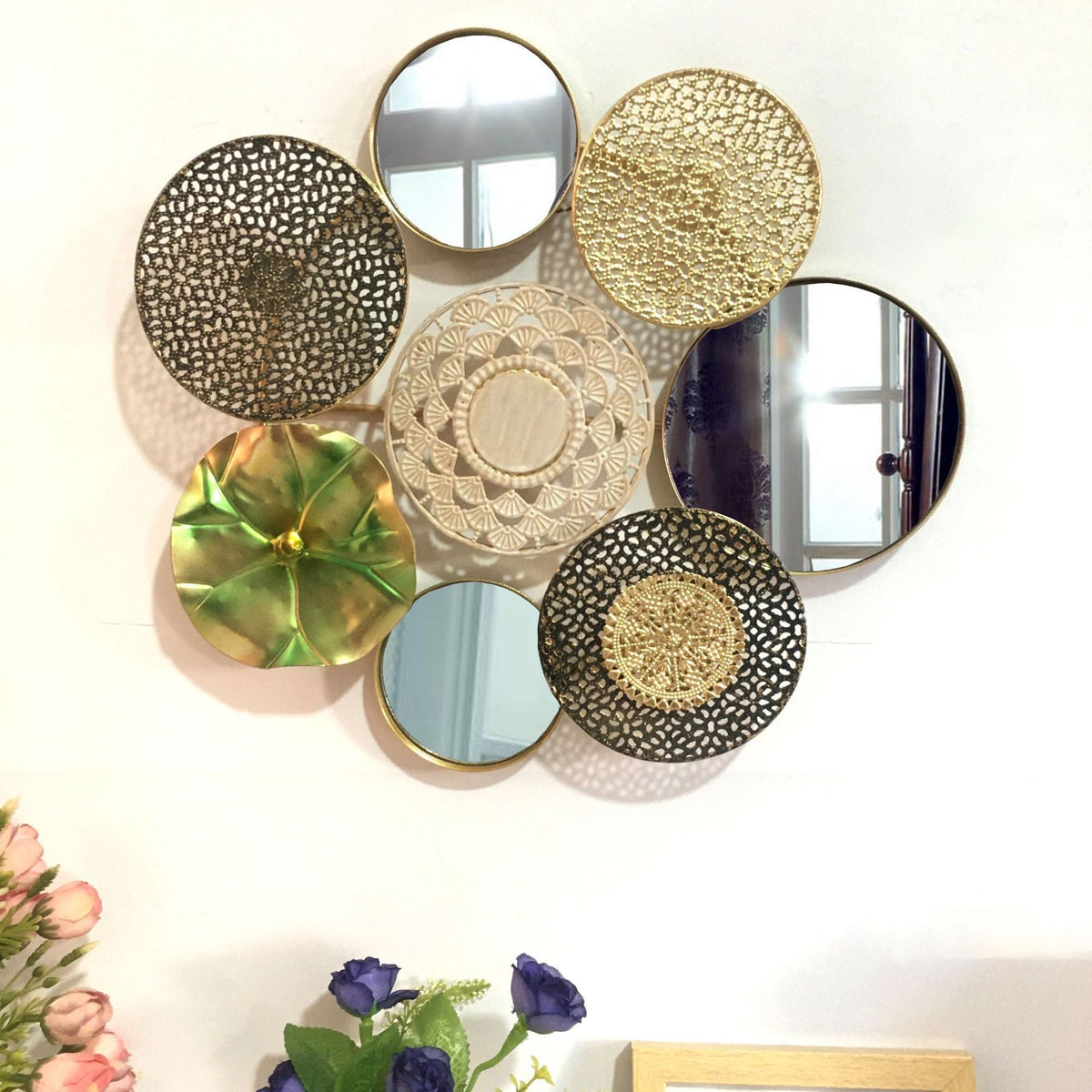 Decorative Metal Wall Art with Tropical Leaf and Mirror Design | High & Bury