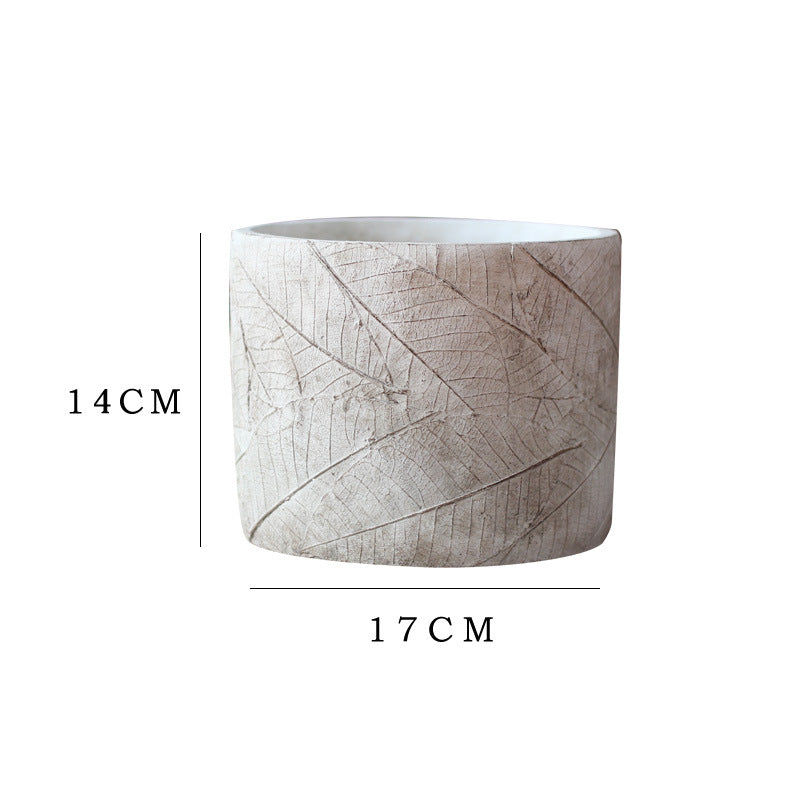 Decorative Plant Container made of Handmade Ceramic with Leaf Pattern | High & Bury