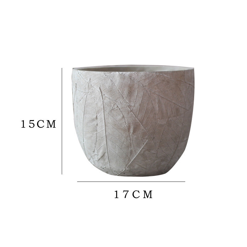 Decorative Plant Container made of Handmade Ceramic with Leaf Pattern | High & Bury