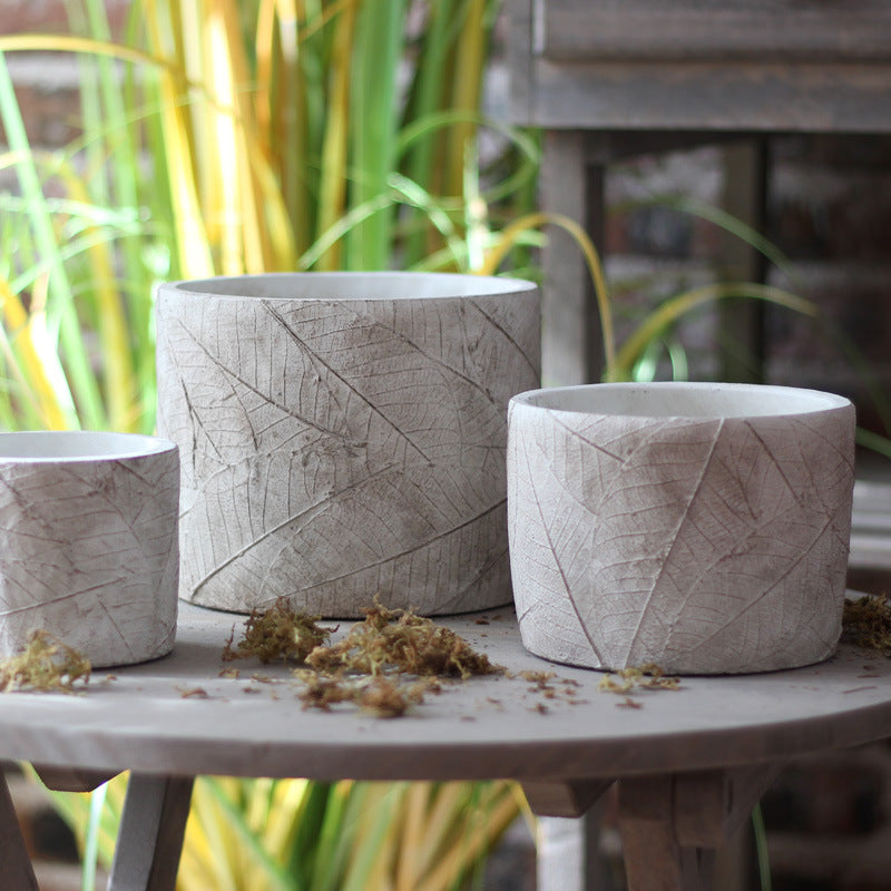 Decorative Plant Container made of Handmade Ceramic with Leaf Pattern | High & Bury