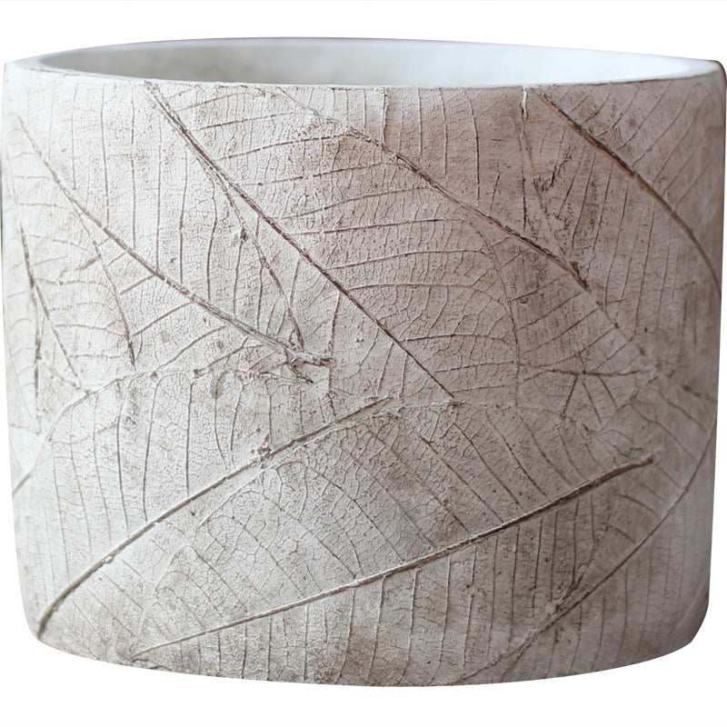 Decorative Plant Container made of Handmade Ceramic with Leaf Pattern | High & Bury
