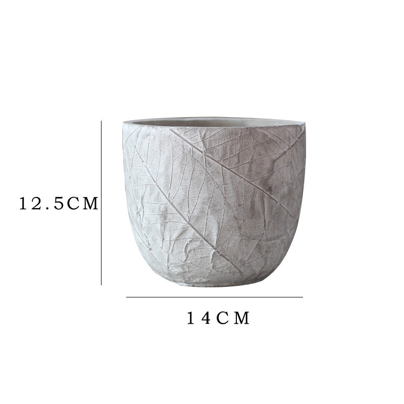 Decorative Plant Container made of Handmade Ceramic with Leaf Pattern | High & Bury