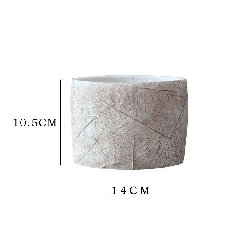 Decorative Plant Container made of Handmade Ceramic with Leaf Pattern | High & Bury