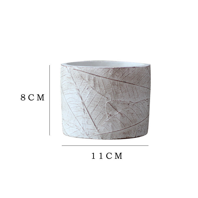 Decorative Plant Container made of Handmade Ceramic with Leaf Pattern | High & Bury