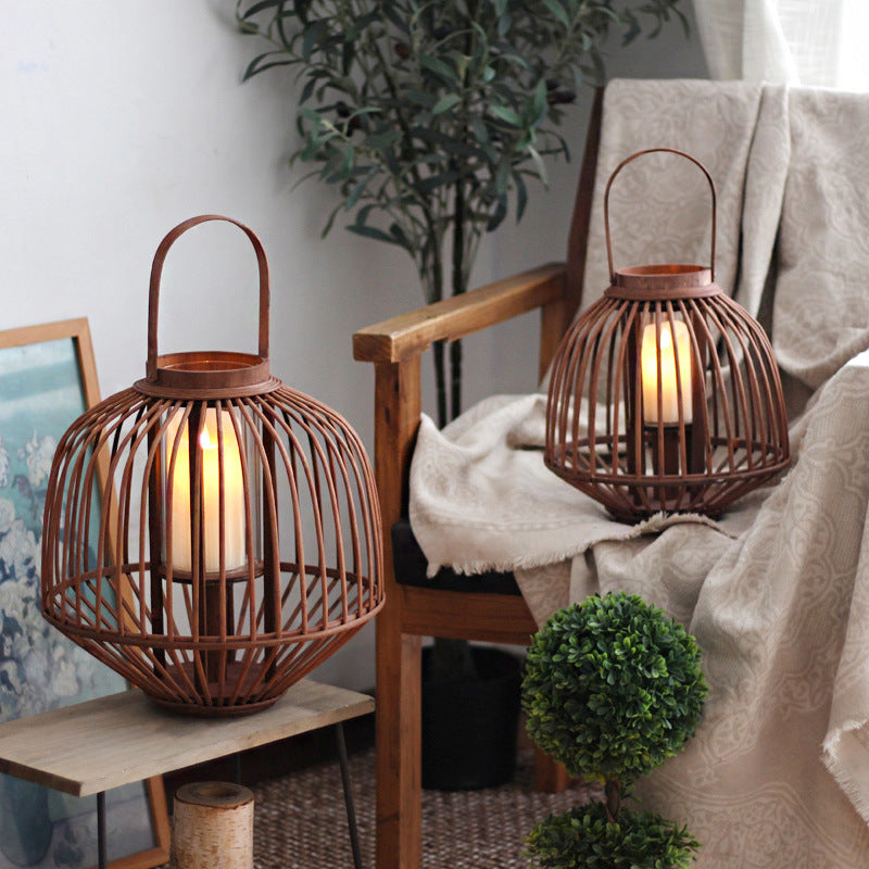 Decorative Rattan Lantern Woven Natural Fiber Glass | High & Bury
