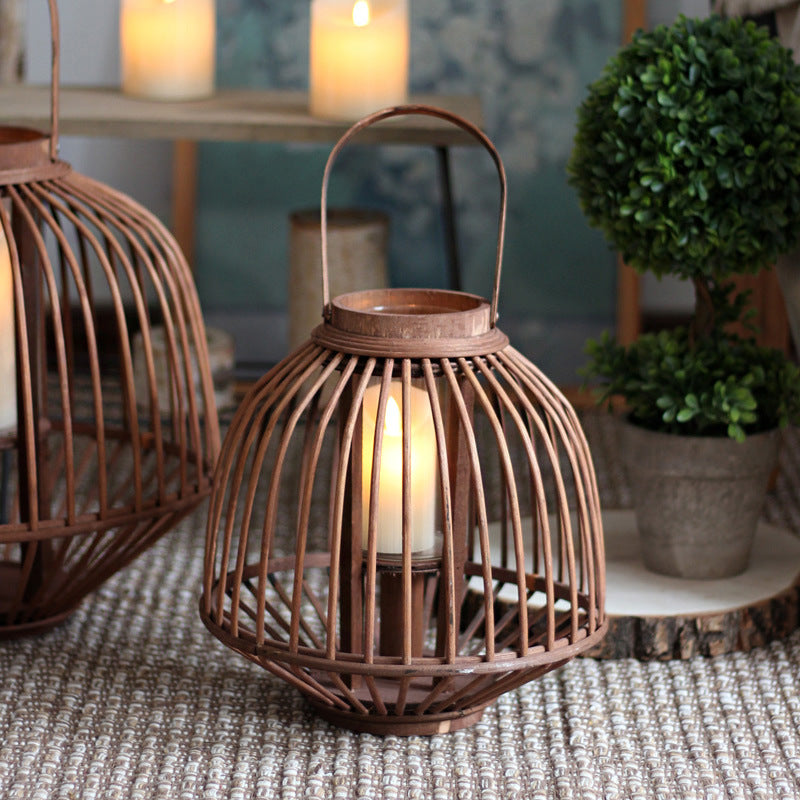 Decorative Rattan Lantern Woven Natural Fiber Glass | High & Bury