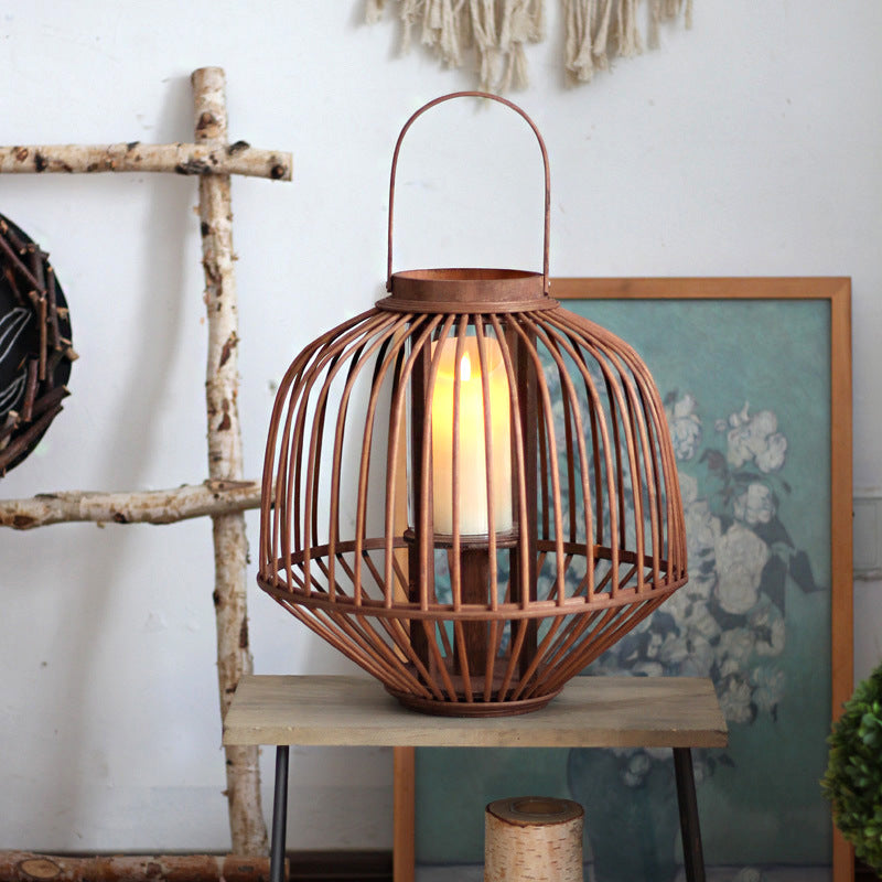 Decorative Rattan Lantern Woven Natural Fiber Glass | High & Bury