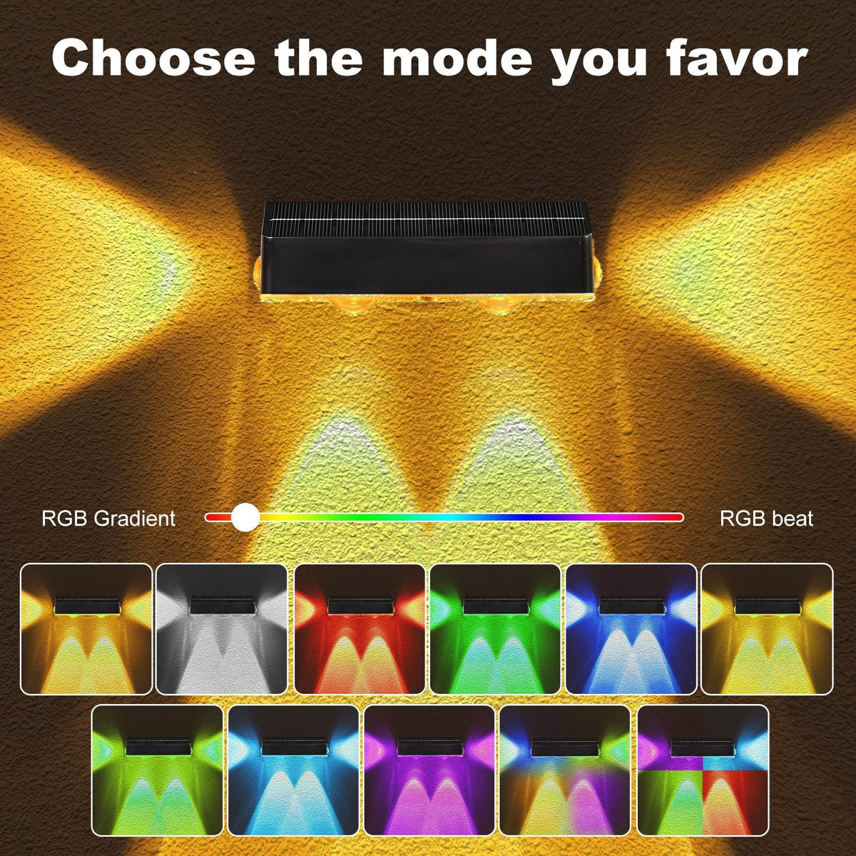 Decorative RGB Solar-Powered Double Beam Wall Lamp | High & Bury