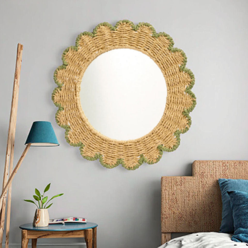 Decorative Round Wall Mirror with Natural Rattan Frame | High & Bury