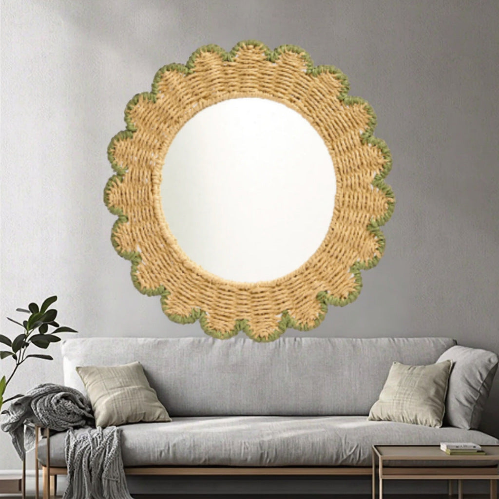 Decorative Round Wall Mirror with Natural Rattan Frame | High & Bury