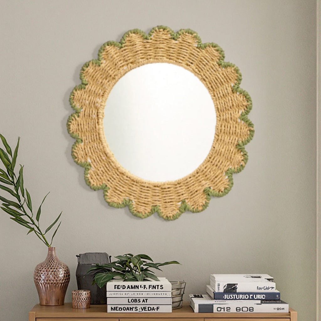 Decorative Round Wall Mirror with Natural Rattan Frame | High & Bury